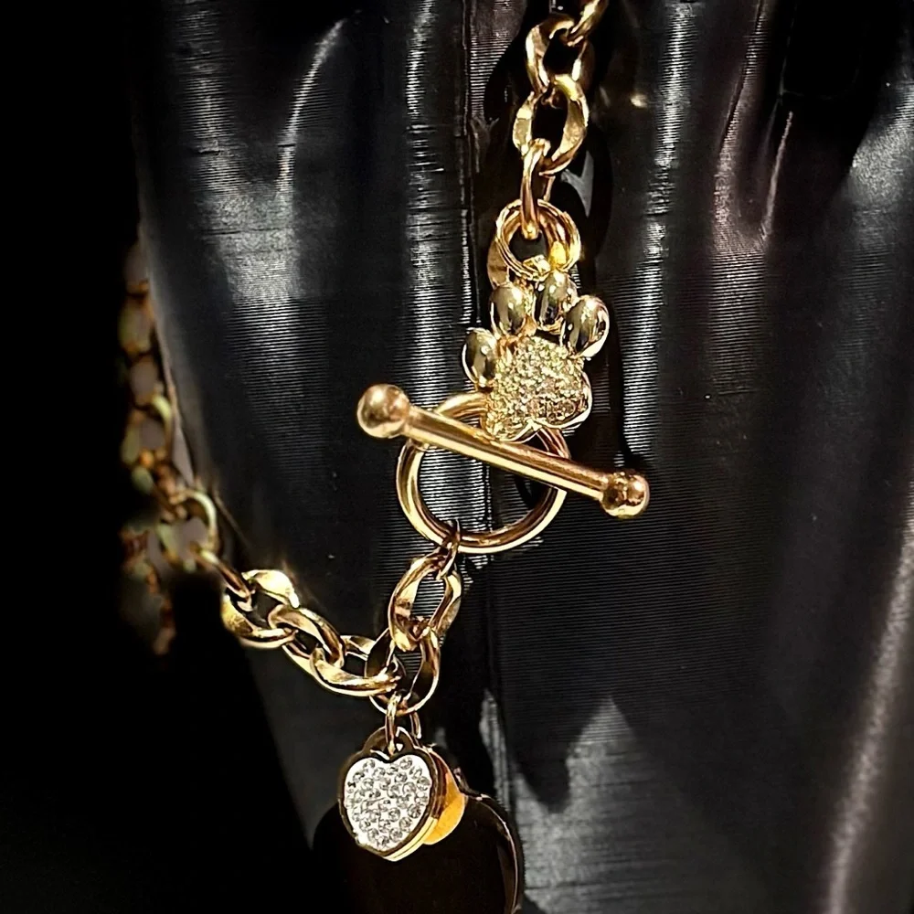 Gold Charm Bracelet with Heart and Paw Charms